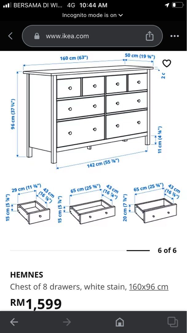 HEMNES chest of 8 drawers, Furniture & Home Living, Furniture, Other