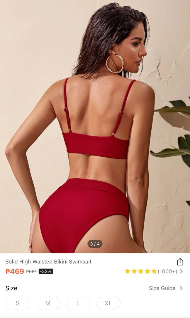 High waisted red Swimsuit (Category: Bikinis & Swimsuits) located in Quezon City. Submitted by cheverloo (Listing ID 1226409176, Image 3). Description: Fit to xs-snall frame. Used once. Padded. Original price 469php selling for only 180php. #swimwear #swimsuit #summeroutfit #highwaistedswimsuit #highwaistedswimwear #bikini #highwaist.