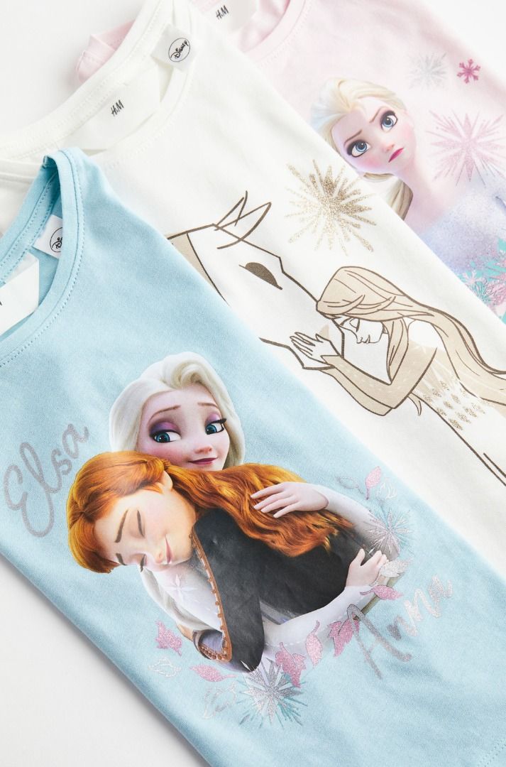 H M 3 Pack FROZEN Disney Printed T Shirts Toddler Girl Size 3 4