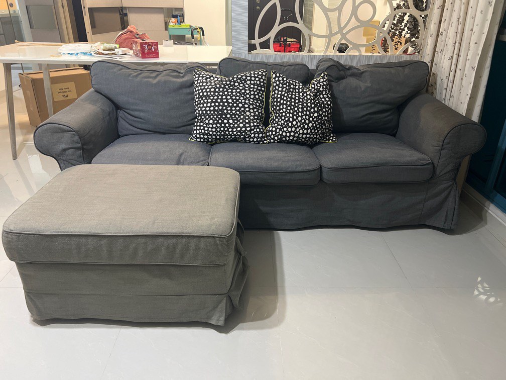 Ikea Ektorp 3 seater sofa with foot stool, Furniture & Home Living