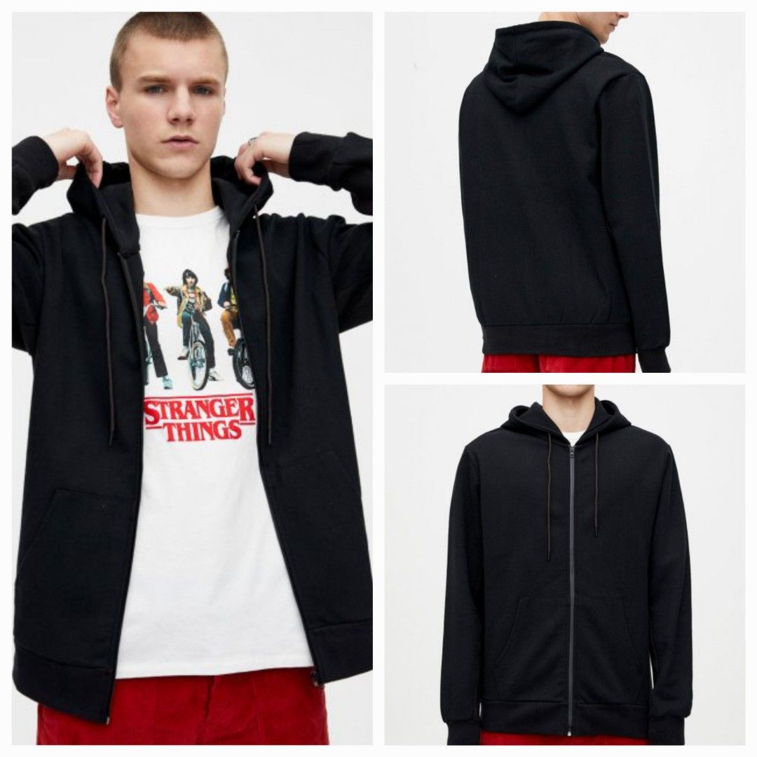 JAKET PULL BEAR HITAM ZIPPER HOODIE BARU ASLI ORIGINAL Fesyen Pria Pakaian Baju Luaran di Carousell