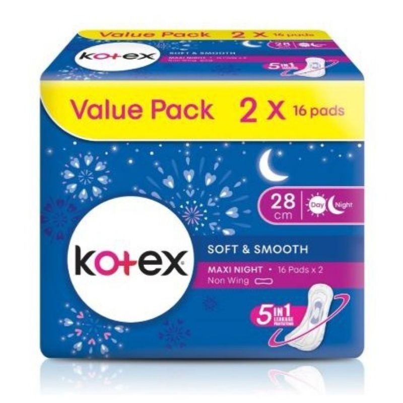 Kotex Maxi Night 28cm (2 x 16pcs) day night non wing sanitary pads