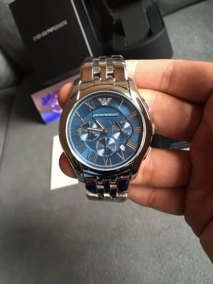 Lowest Price Emporio Armani Valente Classic Men s Chronograph Blue Dial Stainless Steel Watch armani Birthday gift birthday BRAND NEW IN BOX WITH 1