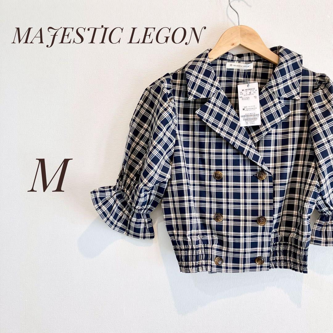 MAJESTIC LEGON マジェスティックレゴン藍色格紋短版短袖上衣, 她的