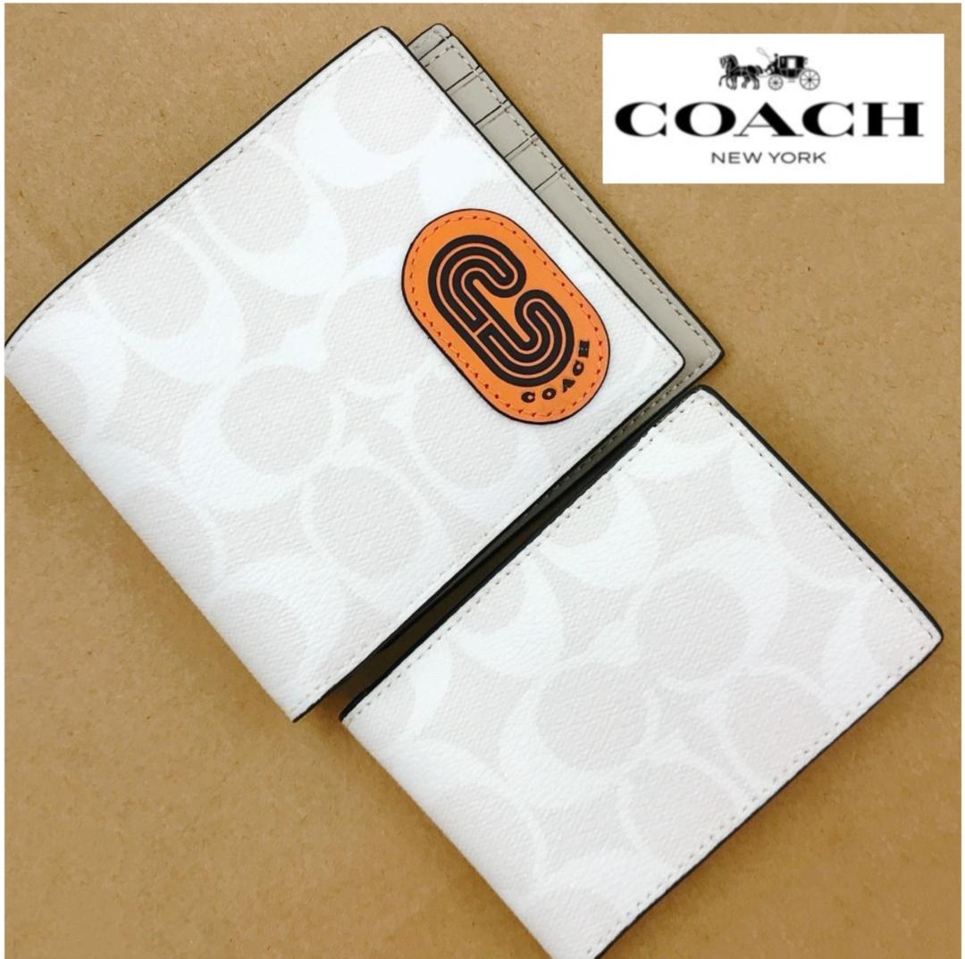 New Coach Original Signature White 3 In 1 Wallet In Colorblock Signature Canvas With Coach Patch Wallet For Men Come with Complete Set Suitable For