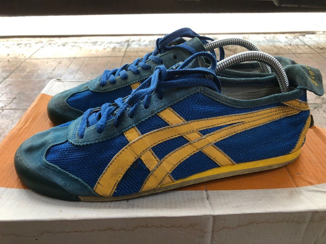 Onitsuka Tiger Mexico 66 Leather Sneakers Blue Yellow Men s Fashion Footwear Sneakers on Carousell