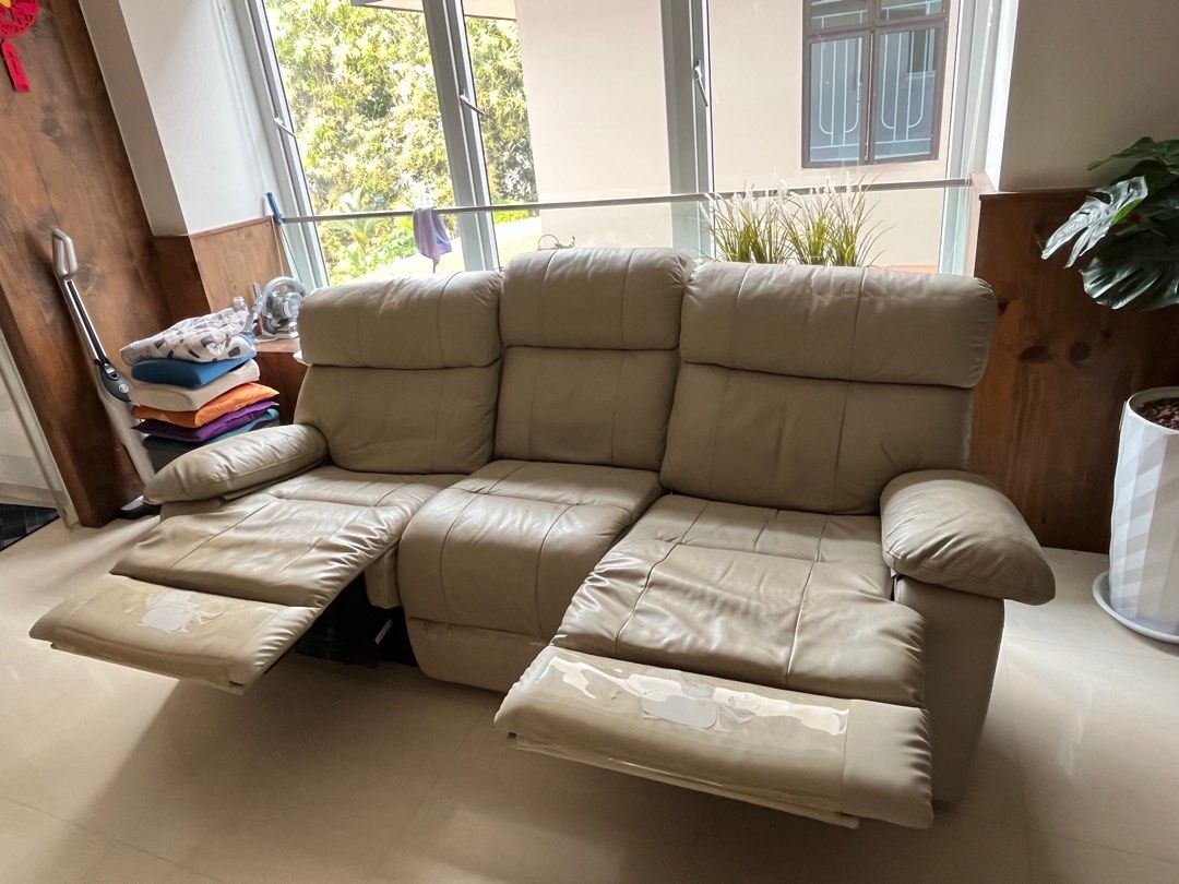 Picket and rail recliner leather sofa, Furniture & Home Living