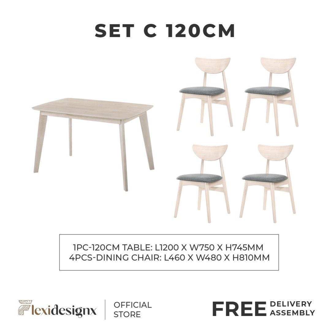 HINO Dining Set 2 Dining Chair +120cm Table , Furniture & Home Living