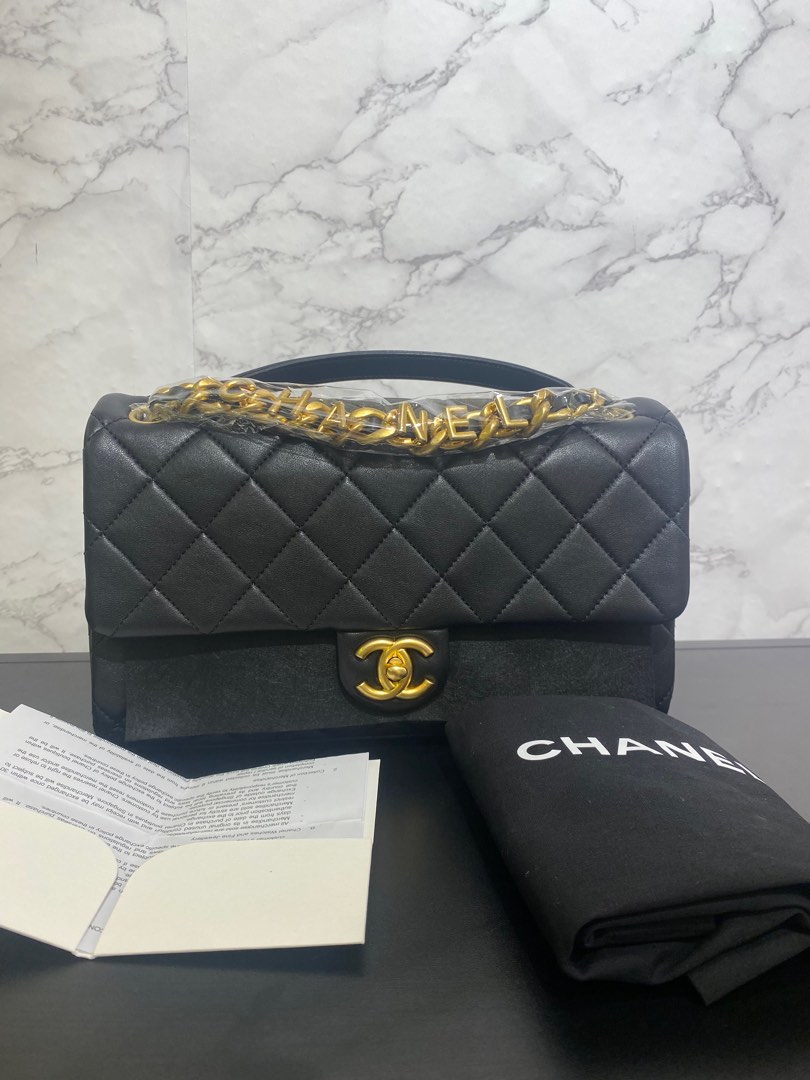 Receipt* Chanel Small Flap Bag Year 2023 Black Lambskin with Aged GHw.  Microchip, Luxury, Bags & Wallets on Carousell
