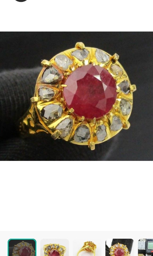 Ruby Intan Ring (Category: Rings) located in Singapore. Submitted by hisjewellery (Listing ID 1226362385, Image 1). Description: Burmese ruby set with halo intan diamonds, in 90%YG. Old piece, Peranakan heritage..