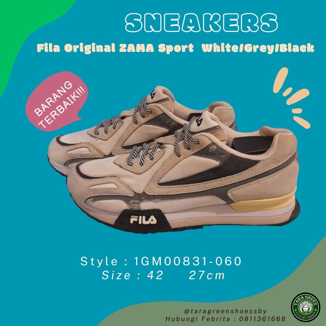 Sepatu Fila Original ZAMA Sport 1GM00831 060 White Grey Black Size 42