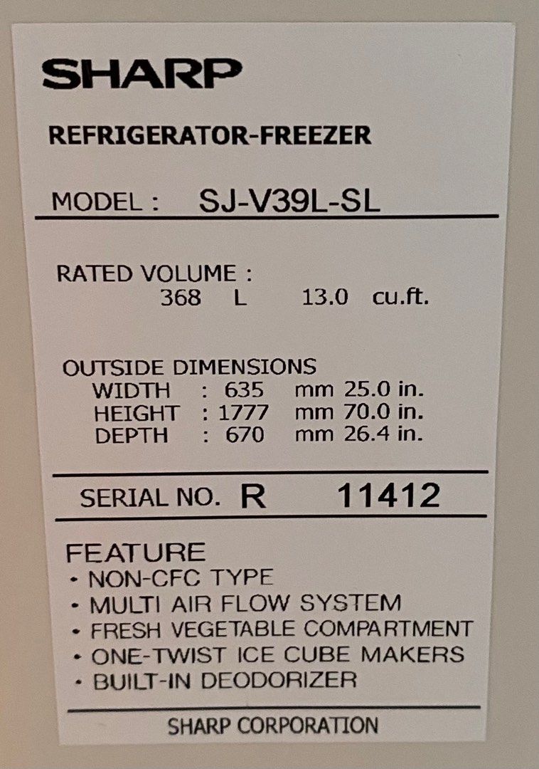 Sharp Fridge Freezer (368 Litres), TV & Home Appliances, Kitchen ...