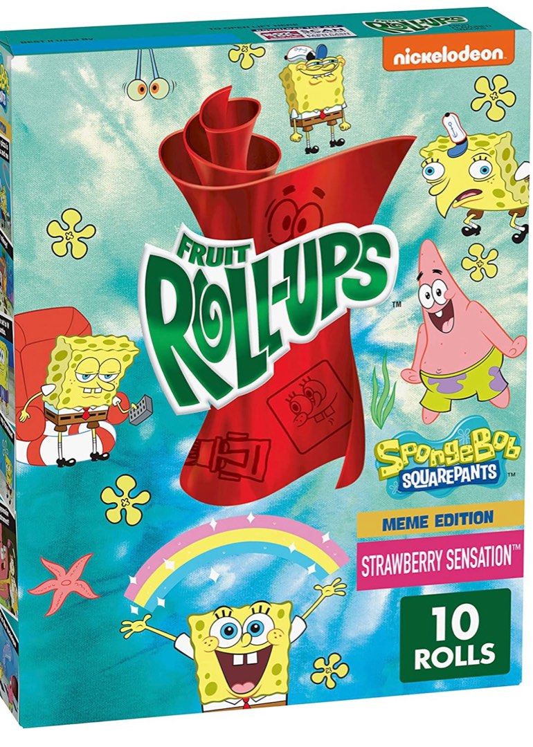 SpongeBob strawberry Fruit RollUps 10 rolls, Food & Drinks, Packaged