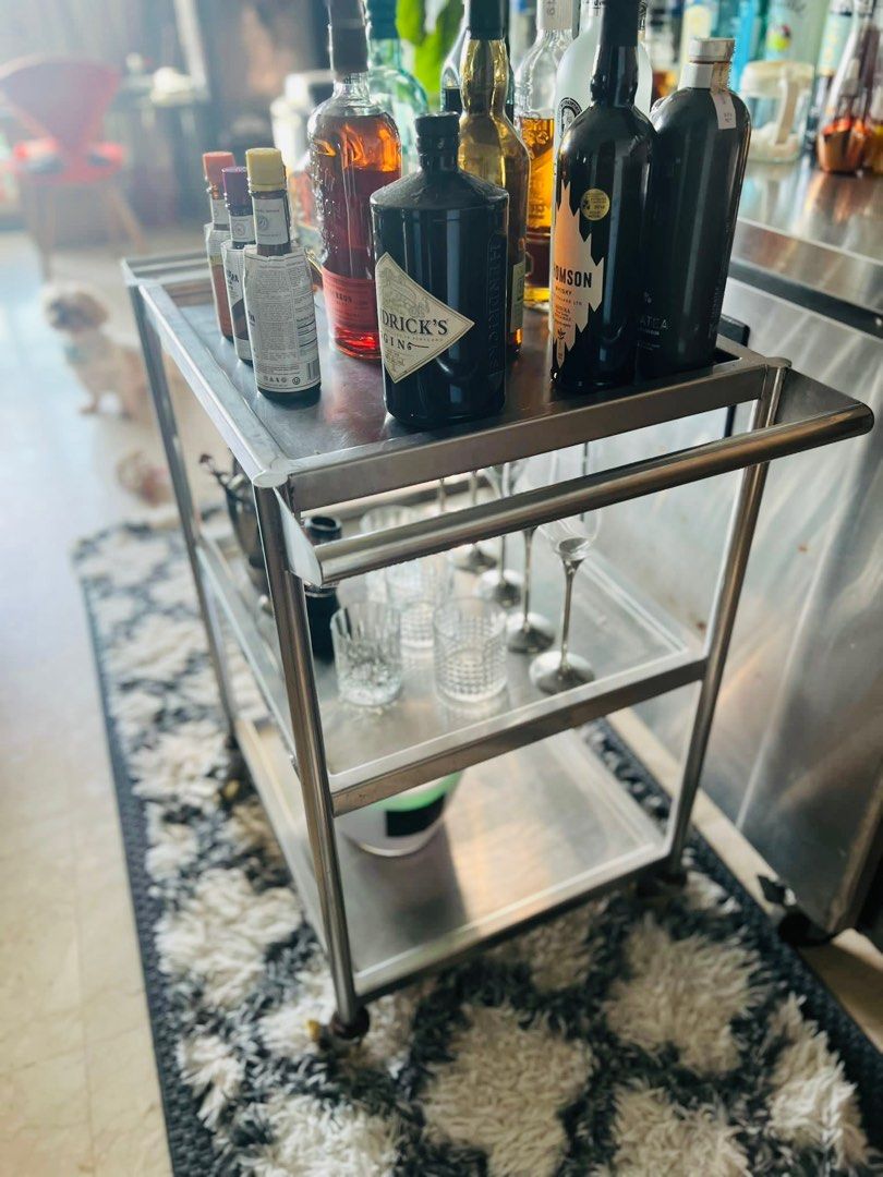 Stainless steel bar trolley, Furniture & Home Living, Furniture
