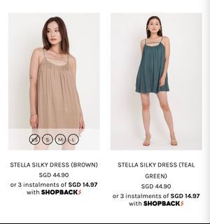 Stella silky dress teal green and brown
