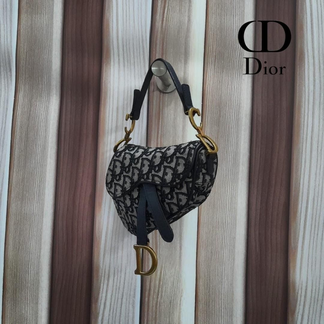 Tas Dior MINI SADDLE BAG Blue Oblique Jacquard