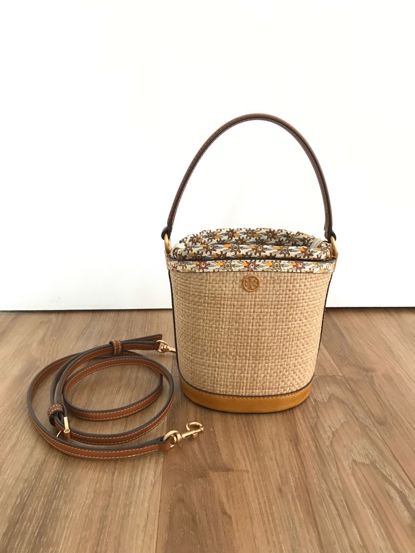 13838 TORY BURCH Robinson Straw Mini Bucket Bag NATURAL