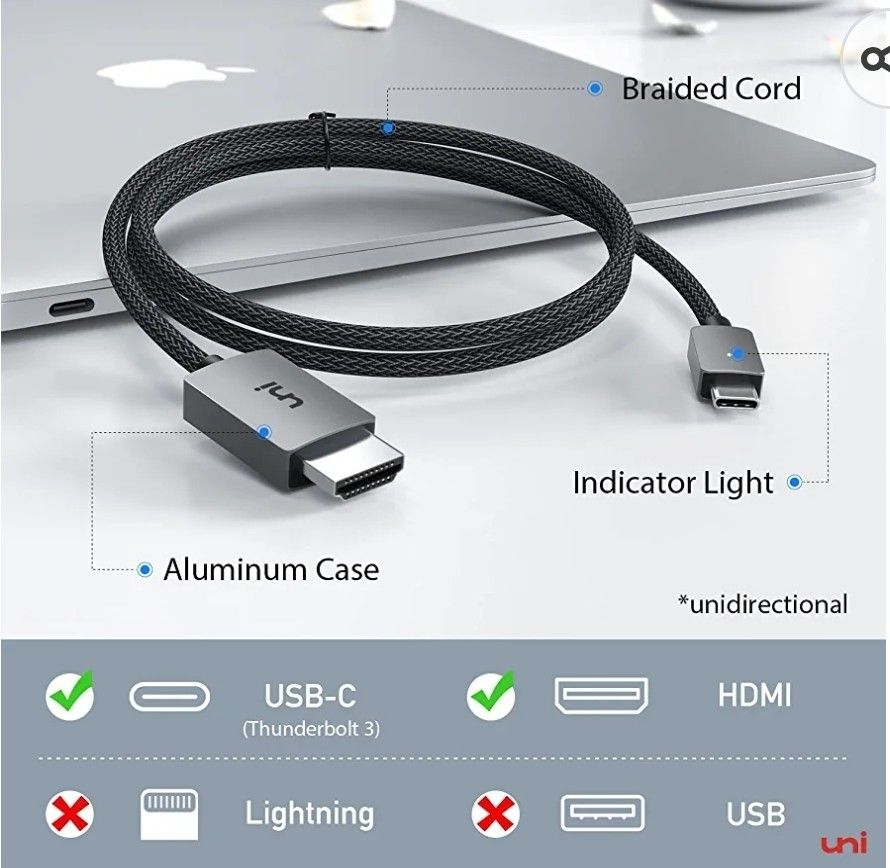UGREEN USB C to HDMI Cable 4K 60HZ USB Type C Thunderbolt 3 HDMI Adapter  Braided Cord for Macbook Pro,Samsung S9 S8 Plus Note 8,iMac 2017,Chromebook  Pixel, Black : : Electronics