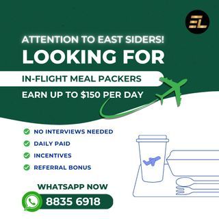 UP TO $150/DAY DAILY PART TIME JOB (In-Flight Meal Packer)