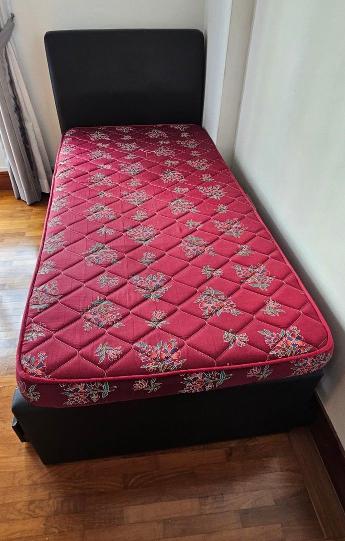 Zander fabric Single pull out bed frame and 2 mattresses, Furniture