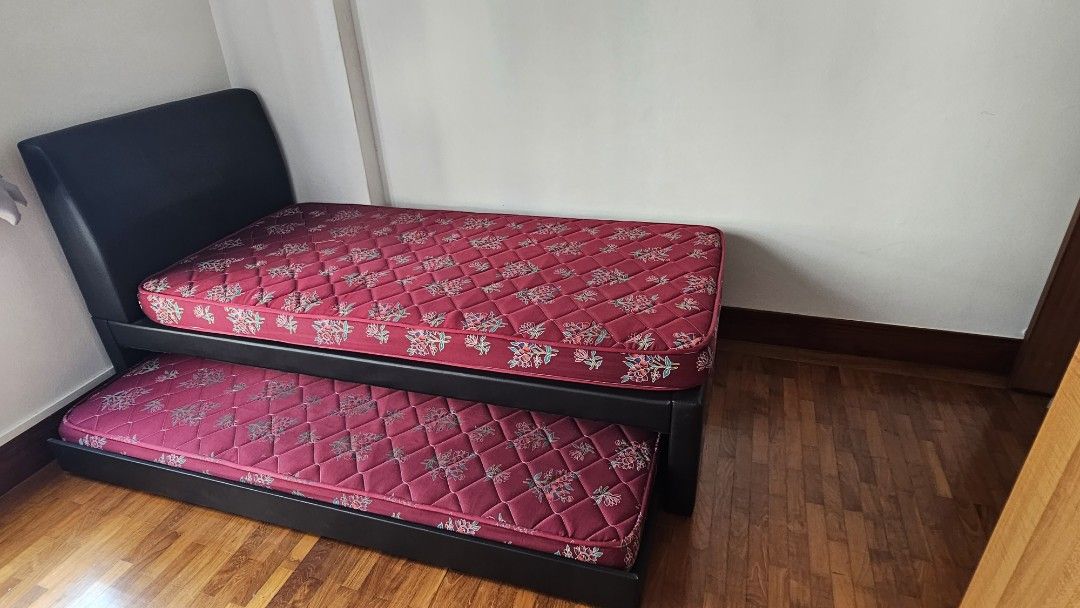 Zander fabric Single pull out bed frame and 2 mattresses, Furniture