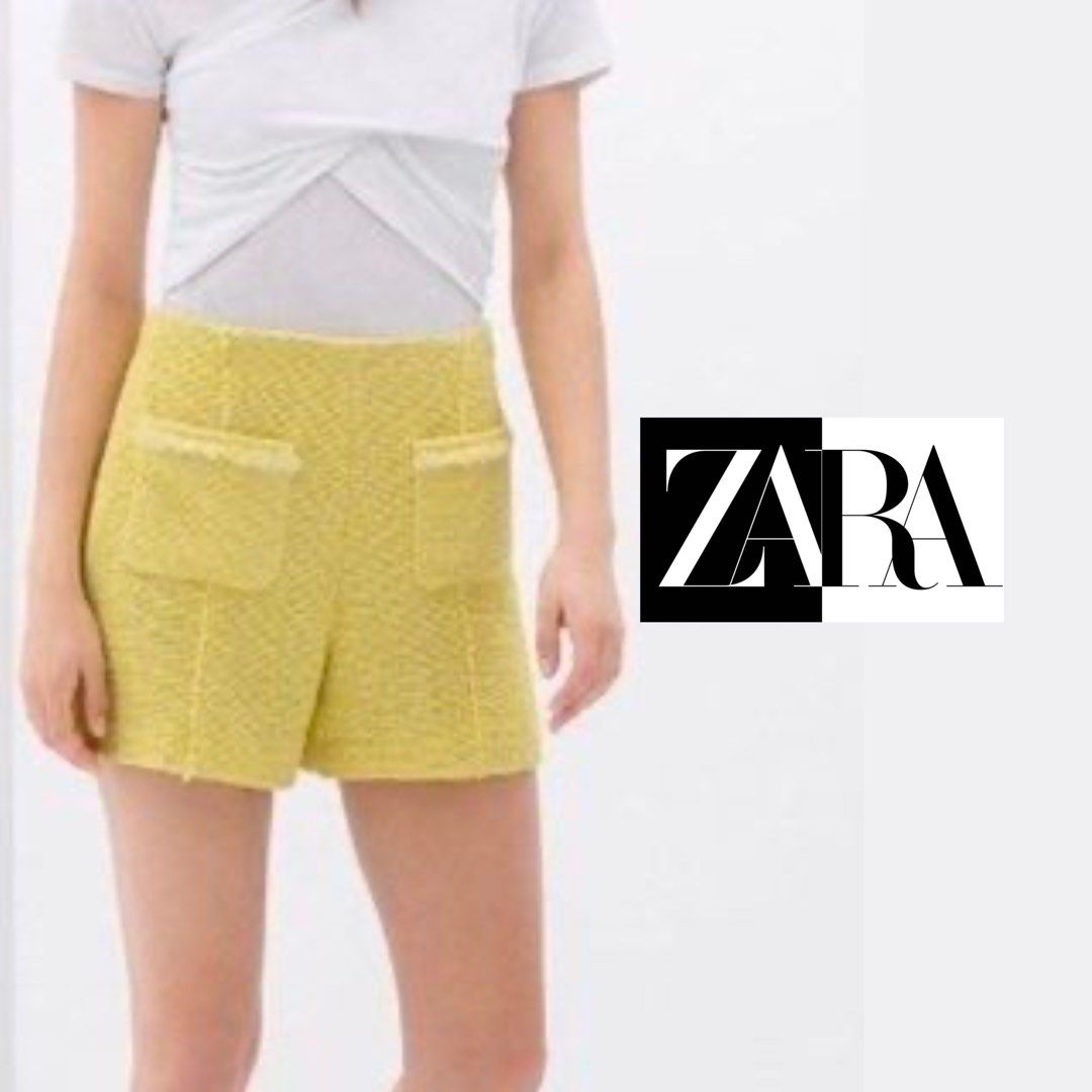 Zara Yellow Tweed Shorts with 2 Front Pockets and Back Zip
