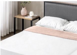 Zinus christina upholstered platform bed hot sale frame with headboard shelf