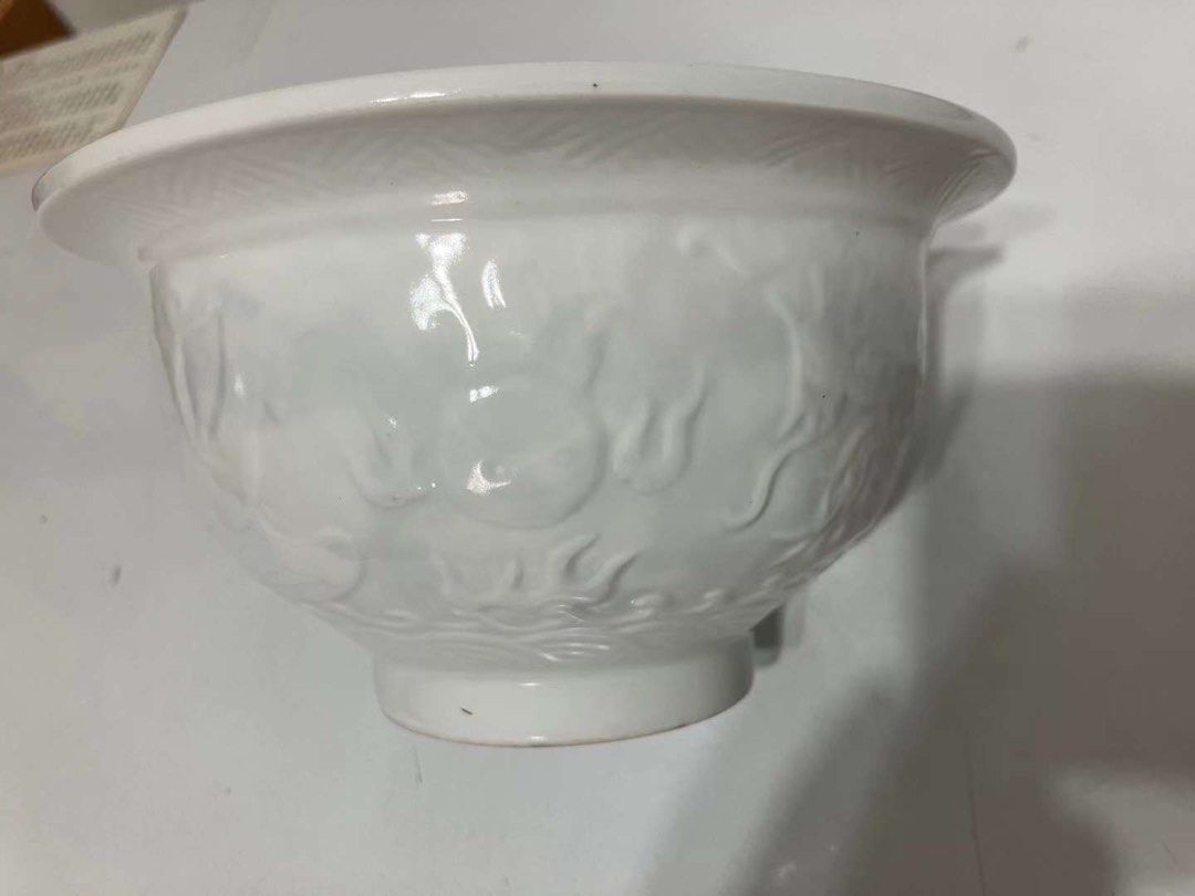 明一永樂內府官窑,甜白釉青花暗龍鳳敝口碗，14.5x8x6cm一, 興趣及遊戲