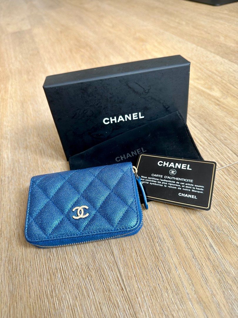 19S Chanel medium zippy wallet in irridescent blue caviar, Luxury, Bags &  Wallets on Carousell