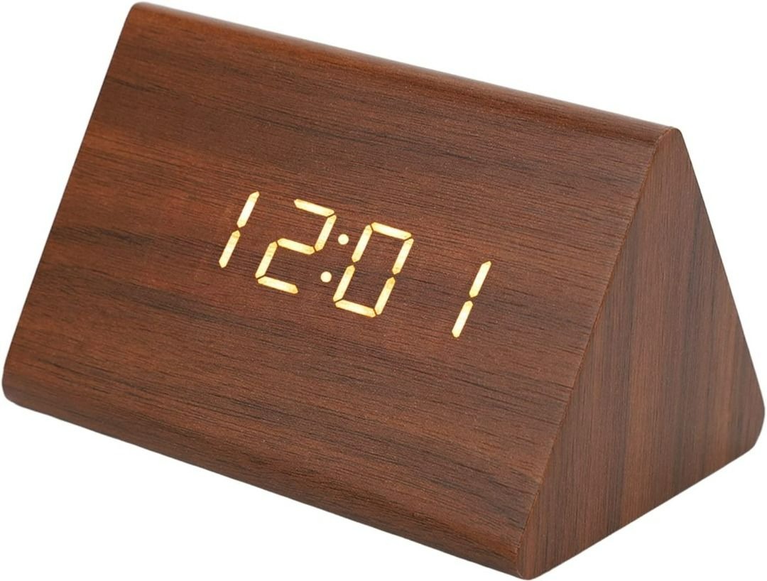 [3849] Wood Digital Alarm Clock, Triangle Modern Simple Design Digital