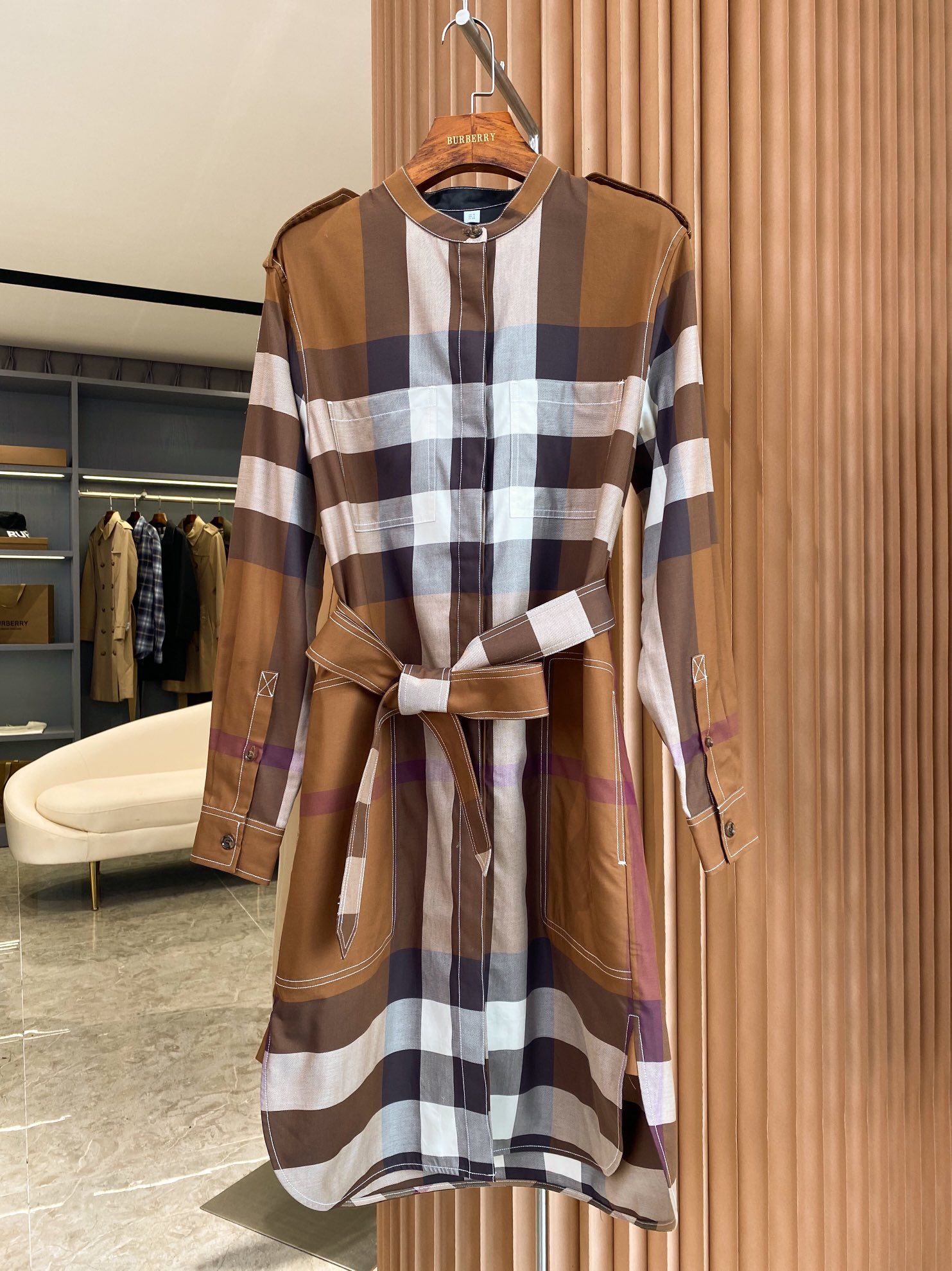 Authentic Burberry Checked Cotton Poplin Tunic Shirt Dress