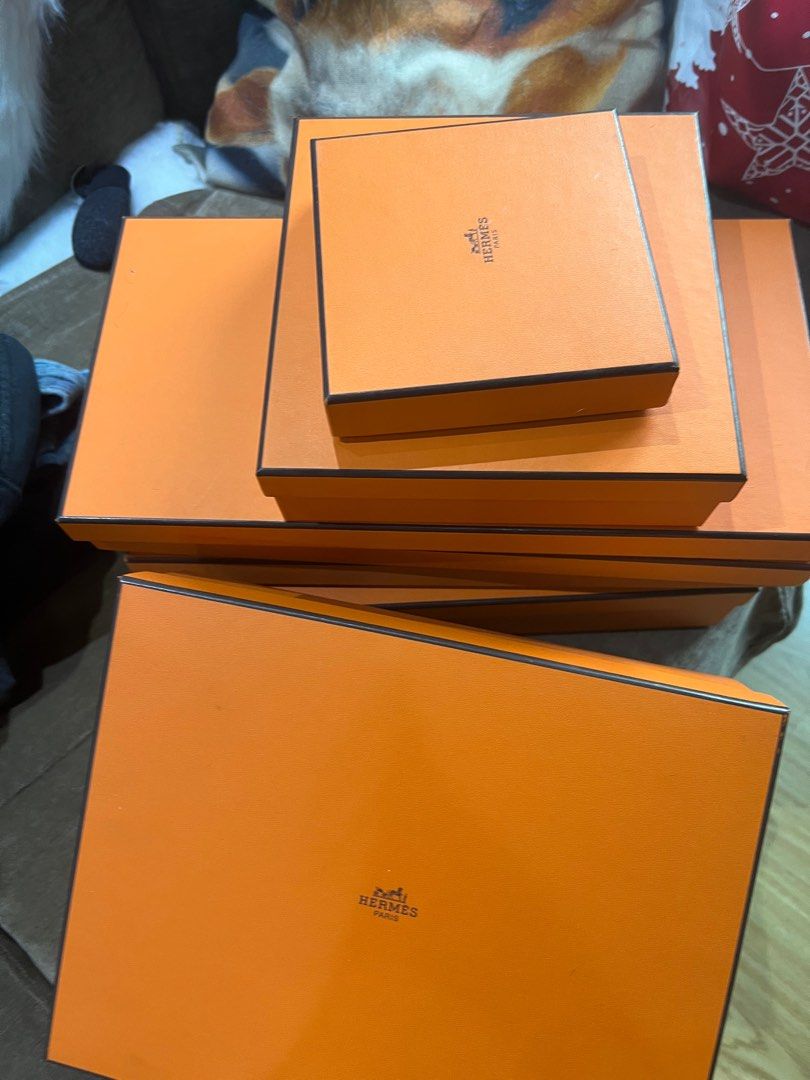 Take ALL Authentic Hermes boxes (Category: Storage Boxes & Baskets) located in Makati City. Submitted by itzmeeh (Listing ID 1226676428, Image 2). Description: Shoe box- 1,200 each 2 pcs avail shawl box- 800 each 3 pcs avail. Get all for 4,000 ONLY. Guaranteed authentic. .