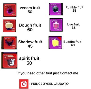 Selling Fruits!! 50 pesos each Dragon Venom Dough Soul Shadow 40