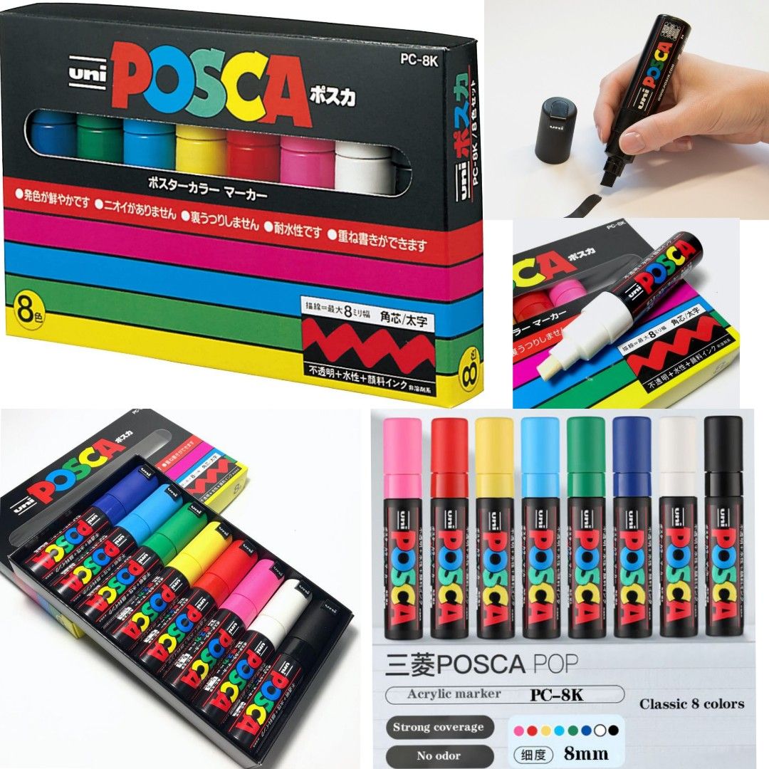 Uni, Posca Markers Set of 8 Chisel Tip, PC8K8C