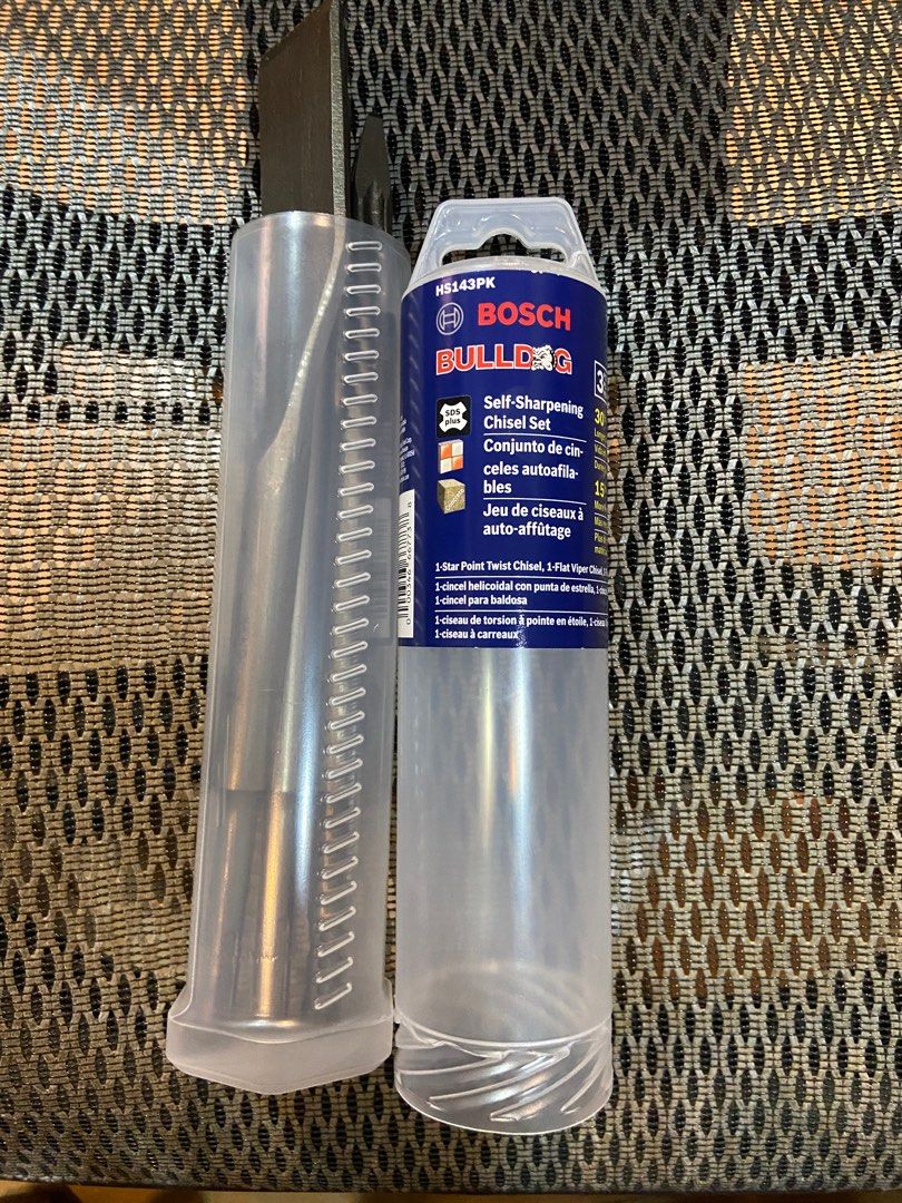 Bosch Bulldog SDS Plus Chisel set (Category: Home Improvement Tools & Accessories) located in Mandaluyong City. Submitted by r3hobby (Listing ID 1226641367, Image 1). Description: Bosch Bulldog 3pcs SDS Plus chisel set 1- starpoint twist 1- flat viper chisel 1- tile chisel Original. Made in Italy Not available in PH Original 30% longer life 15% more removal Last Price.