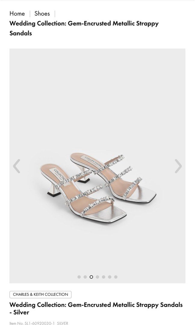 Silver Metallic Gem-Encrusted Heeled Sandals - CHARLES & KEITH IN