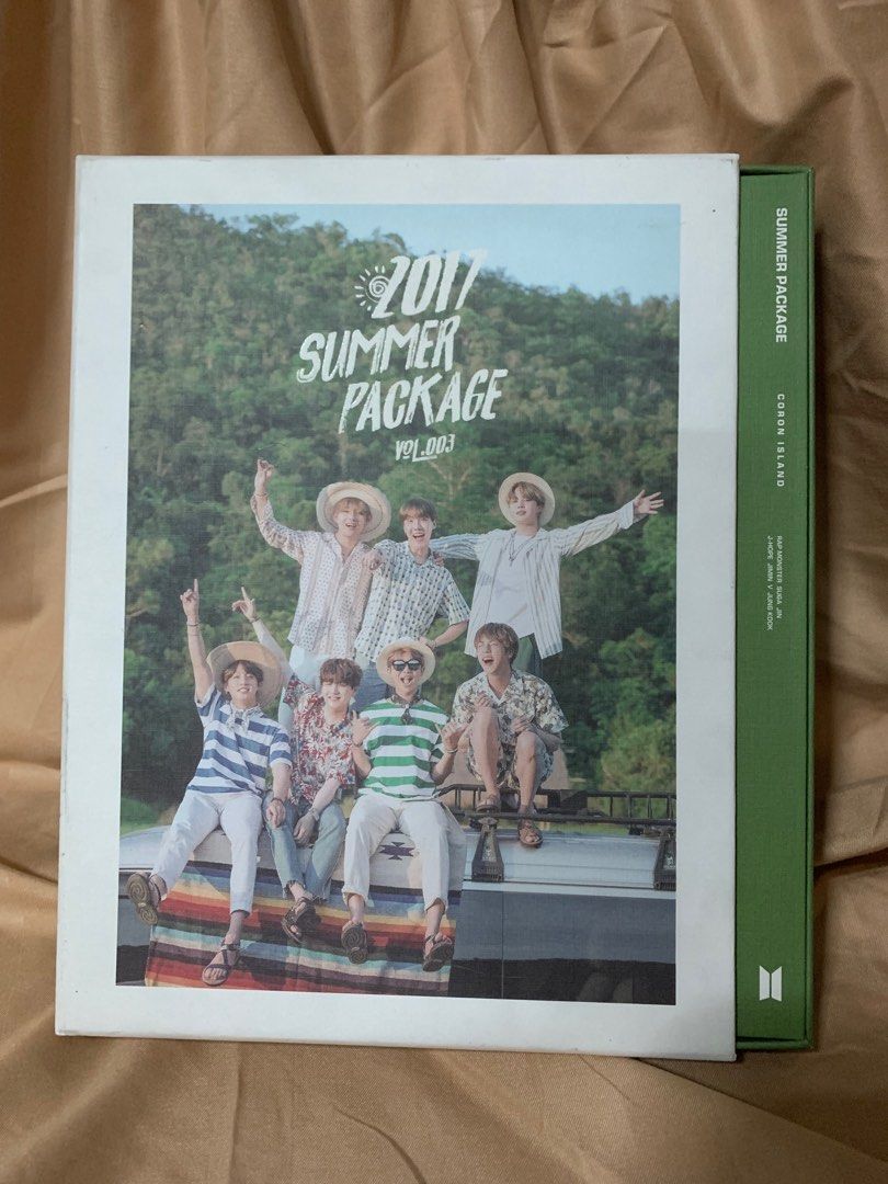 BTS 2017 Summer Package in Coron Island (Category: K-Wave Merchandise) located in Pasay City. Submitted by phenlene (Listing ID 1226649867, Image 1). Description: BTS Summer Package Vol. 003 - documents their stay in Coron Island, Palawan - authentic!!! it has the BTS authentication sticker on box :D - includes: RM selfie book, making DVD, photobook, stickers, army manual - everything is in brand new condition - missing handheld fan :,) .
