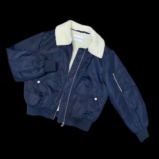 Calvin Klein CK wool sherpa trucker bomber jacket with detachable sherpa collar