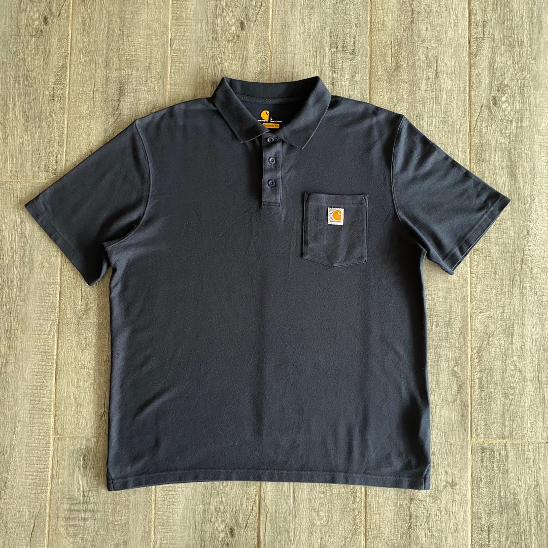 Carhartt Polo Shirt Black basic pocket logo, Men's Fashion, Tops & Sets ...