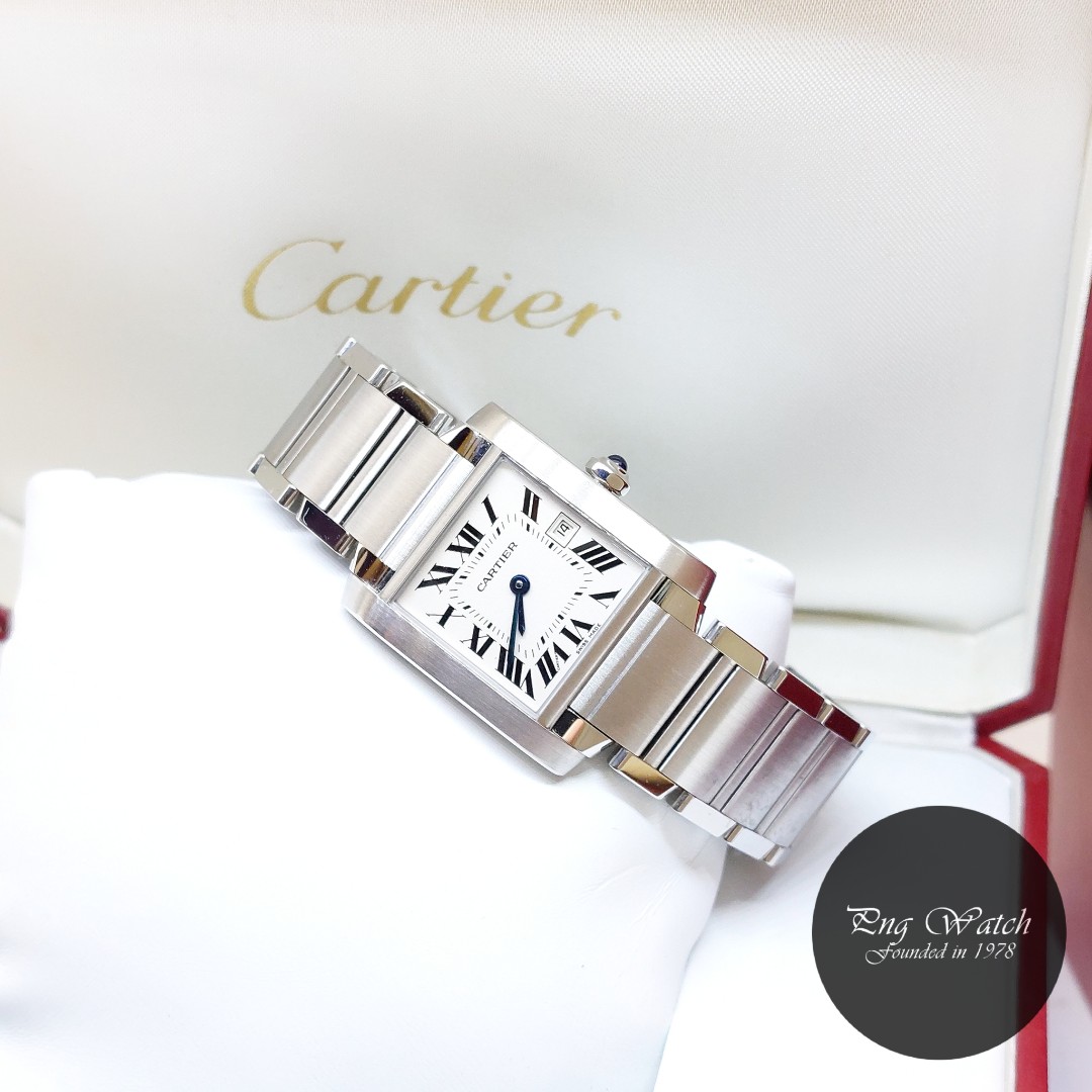 Cartier Tank Francaise Ladies Medium Model Custom Diamonds Steel Watch 25mm x 30mm