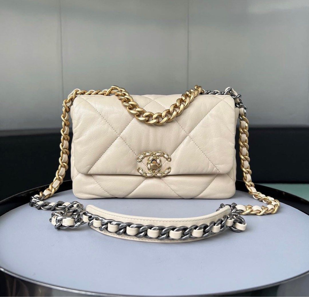 Chanel 19 Flap Small Goatskin Beige, Luxury, Bags & Wallets on Carousell