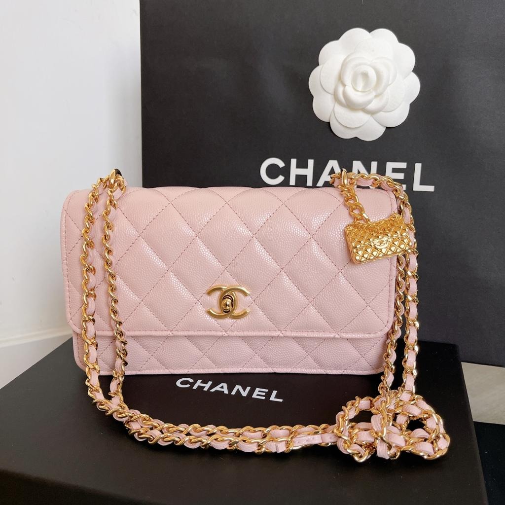 New 23S CHANEL 2023 WOC Wallet on Chain Caviar Pale Pink Bag Gold