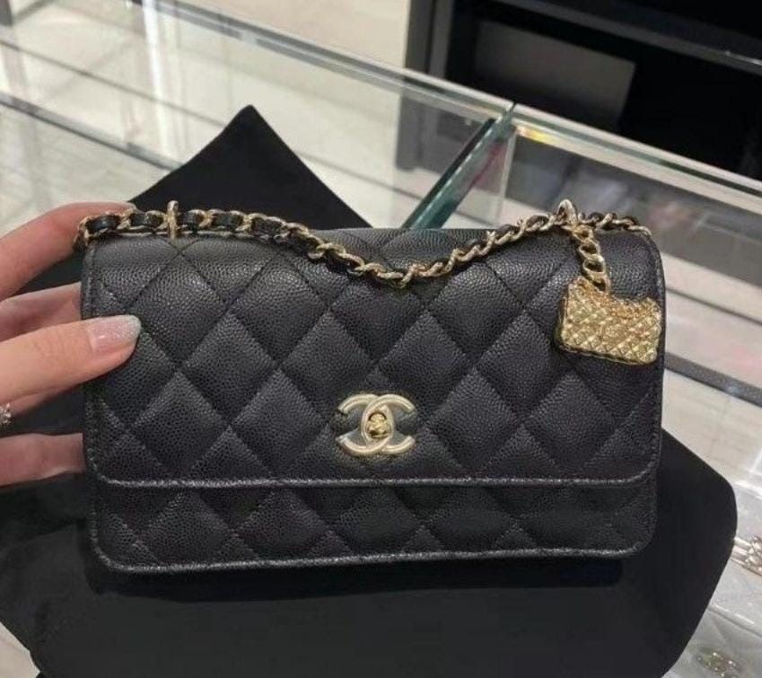 Chanel 23S Wallet on Chain with Charm WOC Black Caviar
