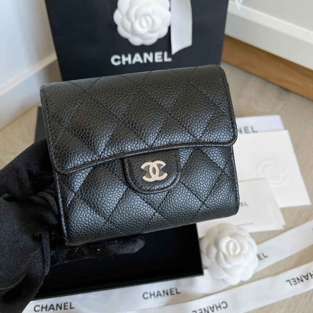 Chanel Classic Flap Small Wallet in Black Caviar SHW CF Short Wallet