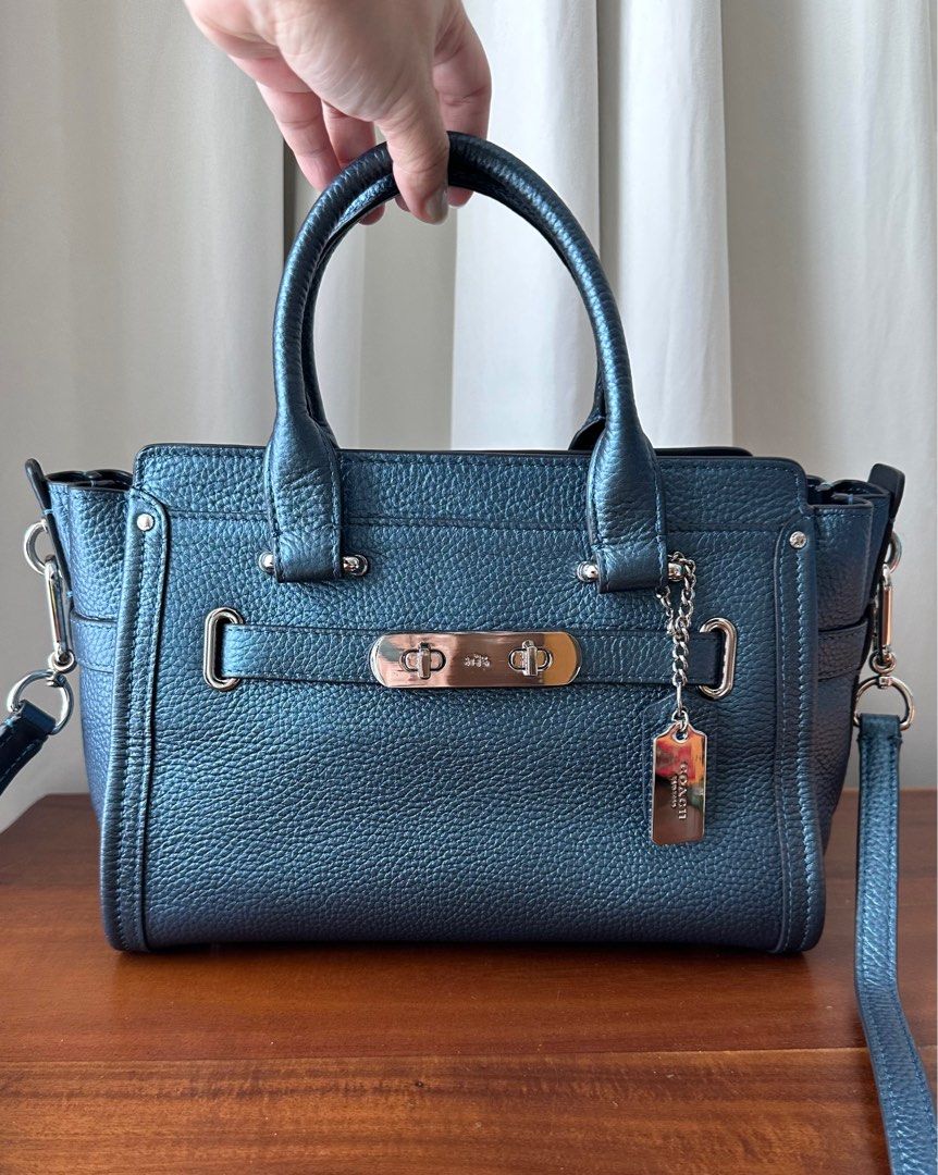 Coach Swagger 27 handbag metallic blue leather