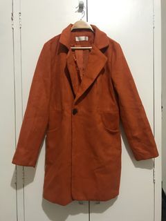 Dark Orange Wool Button Autumn Fall Coat S-M