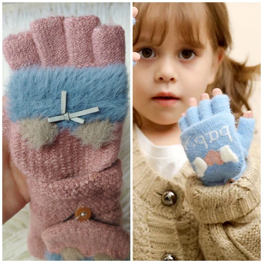 Description Toddler Infant Soft Convertible Flip Top Fleece Cartoon Gloves  Kids Baby Boys Girls Winter Warm Knit Fingerless Mitten Toddler Hat Gloves  Pair of gloves, Babies & Kids, Babies & Kids Fashion