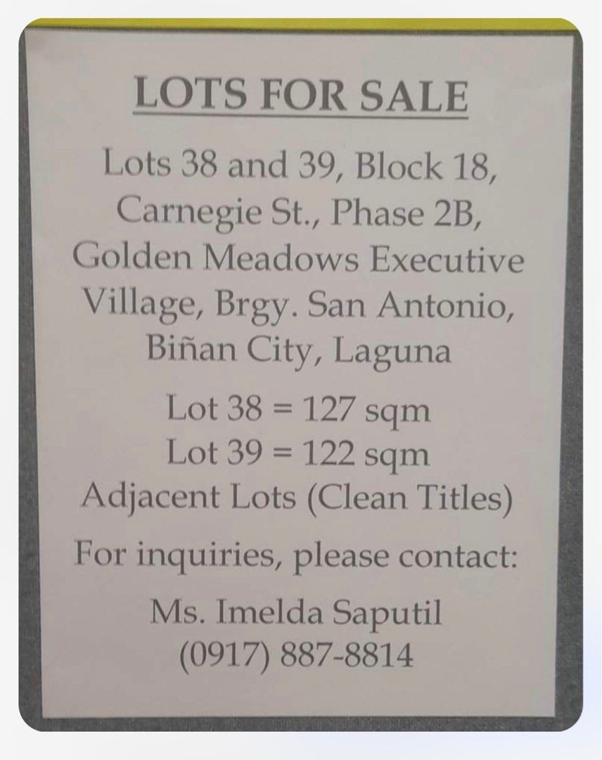 Golden Meadows Executive Village Binan, Property, For Sale, Lot on