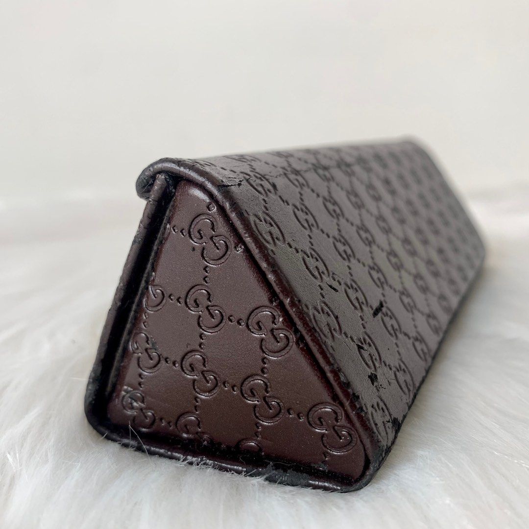 GUCCI Monogram Chocolate Leather GG Sunglasses Case Foldable MADE IN ITALY