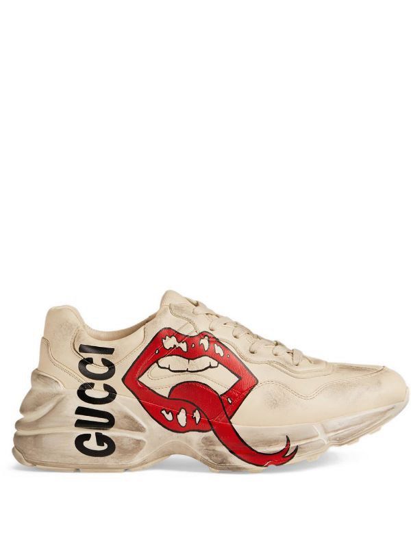 rhyton gucci mouth leather sneakers
